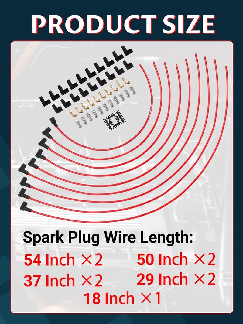 Ntoauto 4040C Spark Plug Wire Set- 8mm - Super Stock Universal with Graphite Core - Red Wire with Red 90 Degree Boots - Image 2